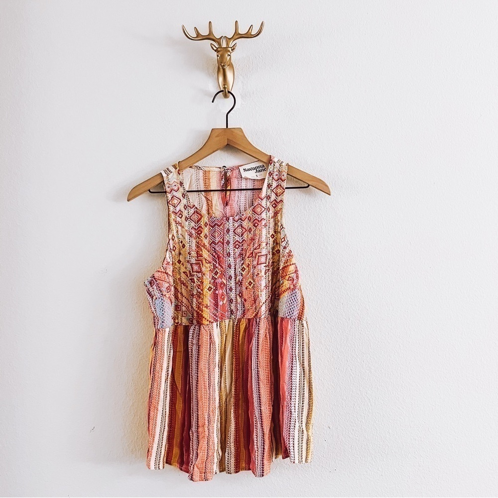 Savanna Jane Women's Red/Orange Design Sleeveless Blouse Size Small